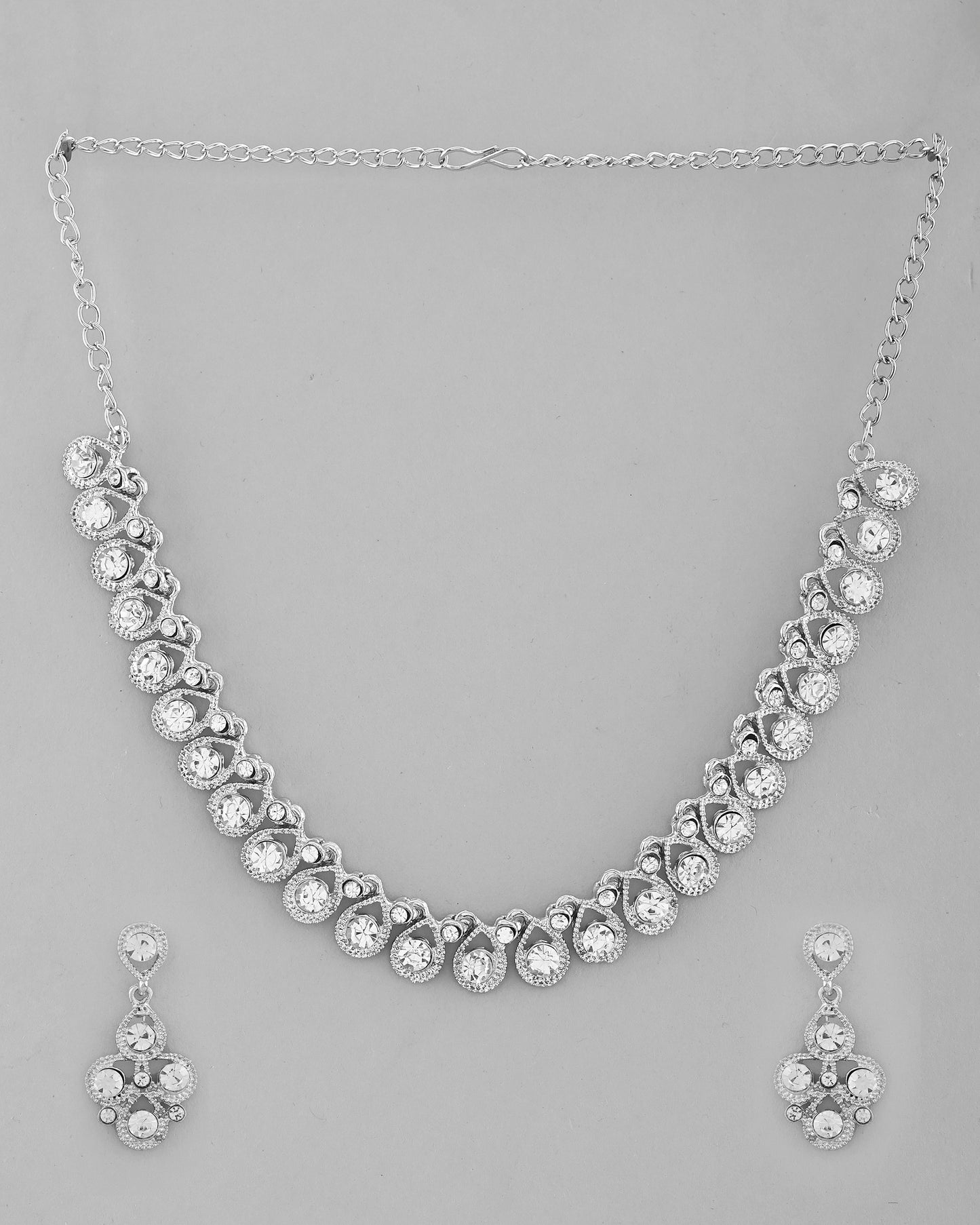 VOJ AD Stone Studded Silver Plated Necklace and Earrings Set - Distacart