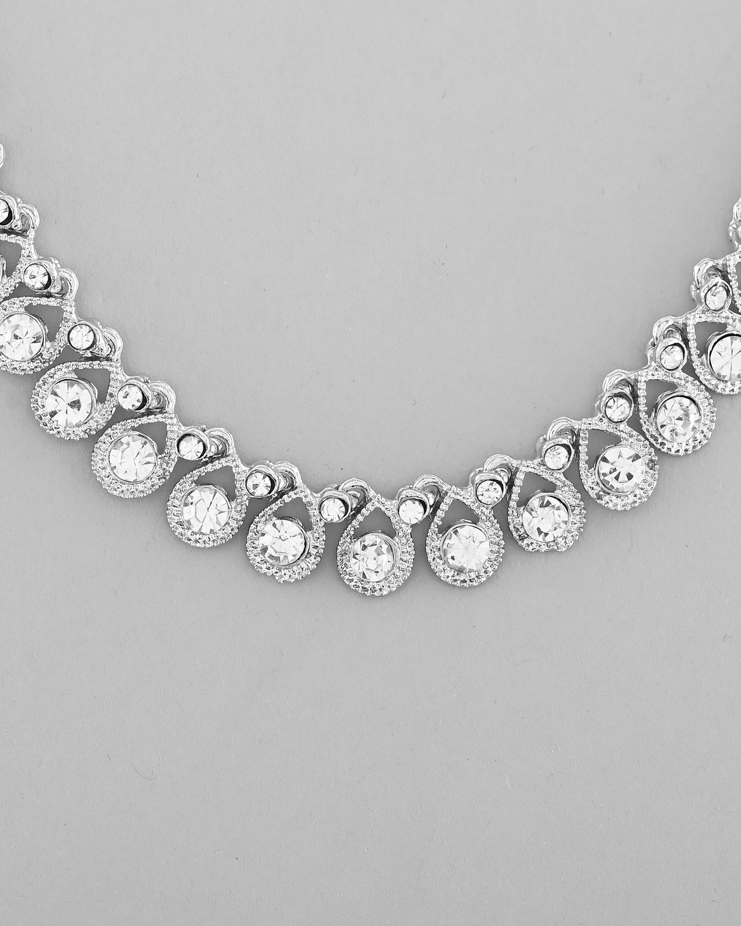 VOJ AD Stone Studded Silver Plated Necklace and Earrings Set - Distacart