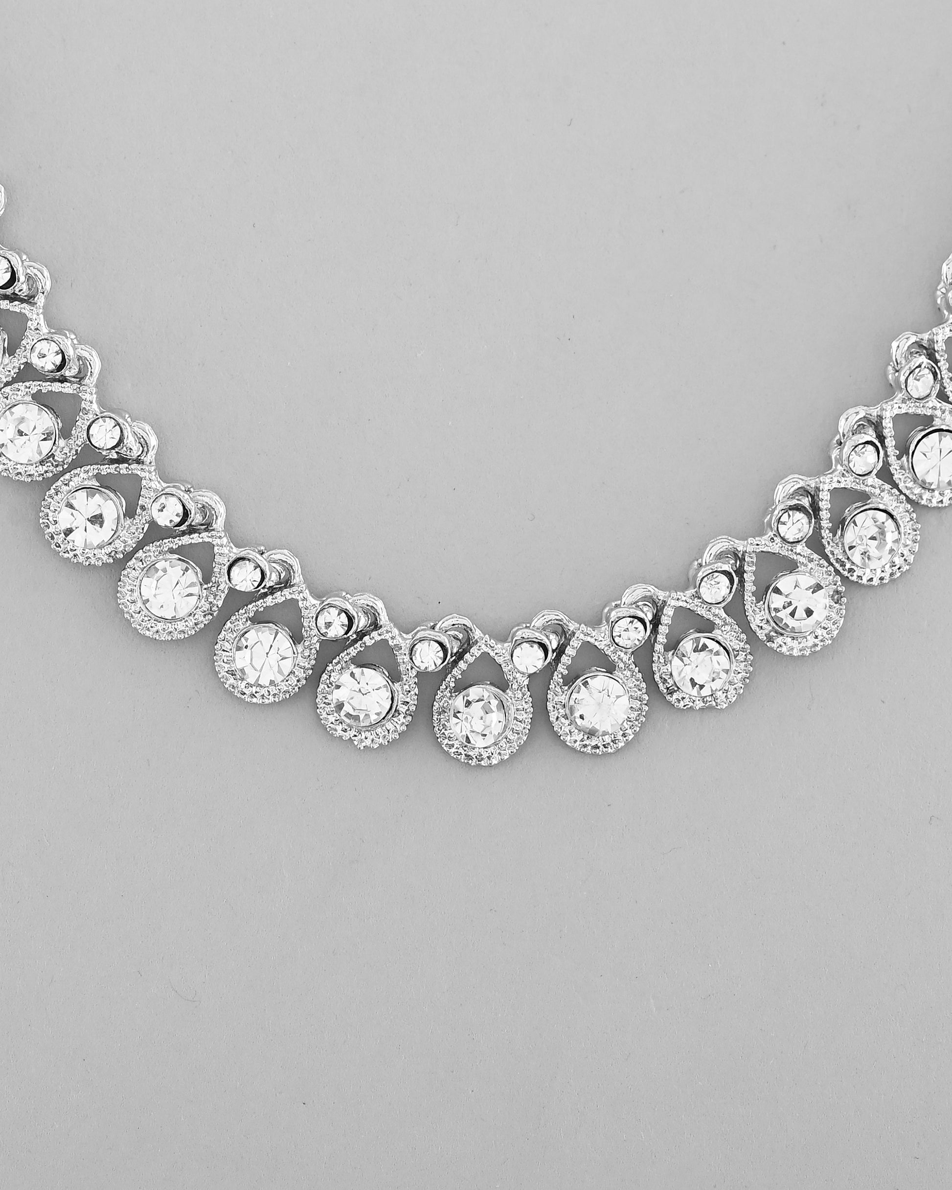 VOJ AD Stone Studded Silver Plated Necklace and Earrings Set - Distacart