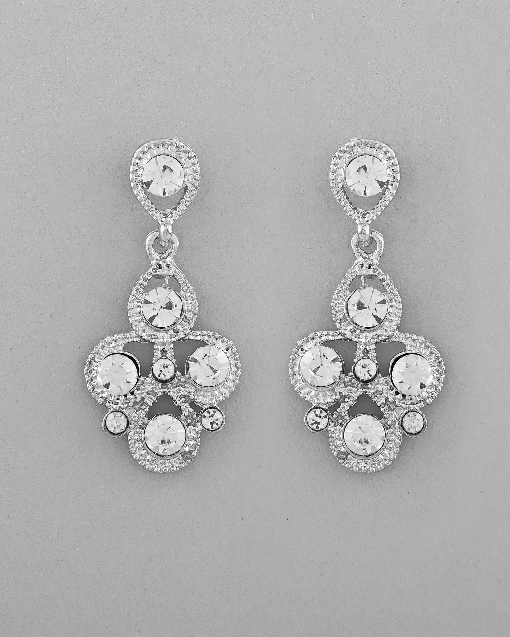 VOJ AD Stone Studded Silver Plated Necklace and Earrings Set - Distacart