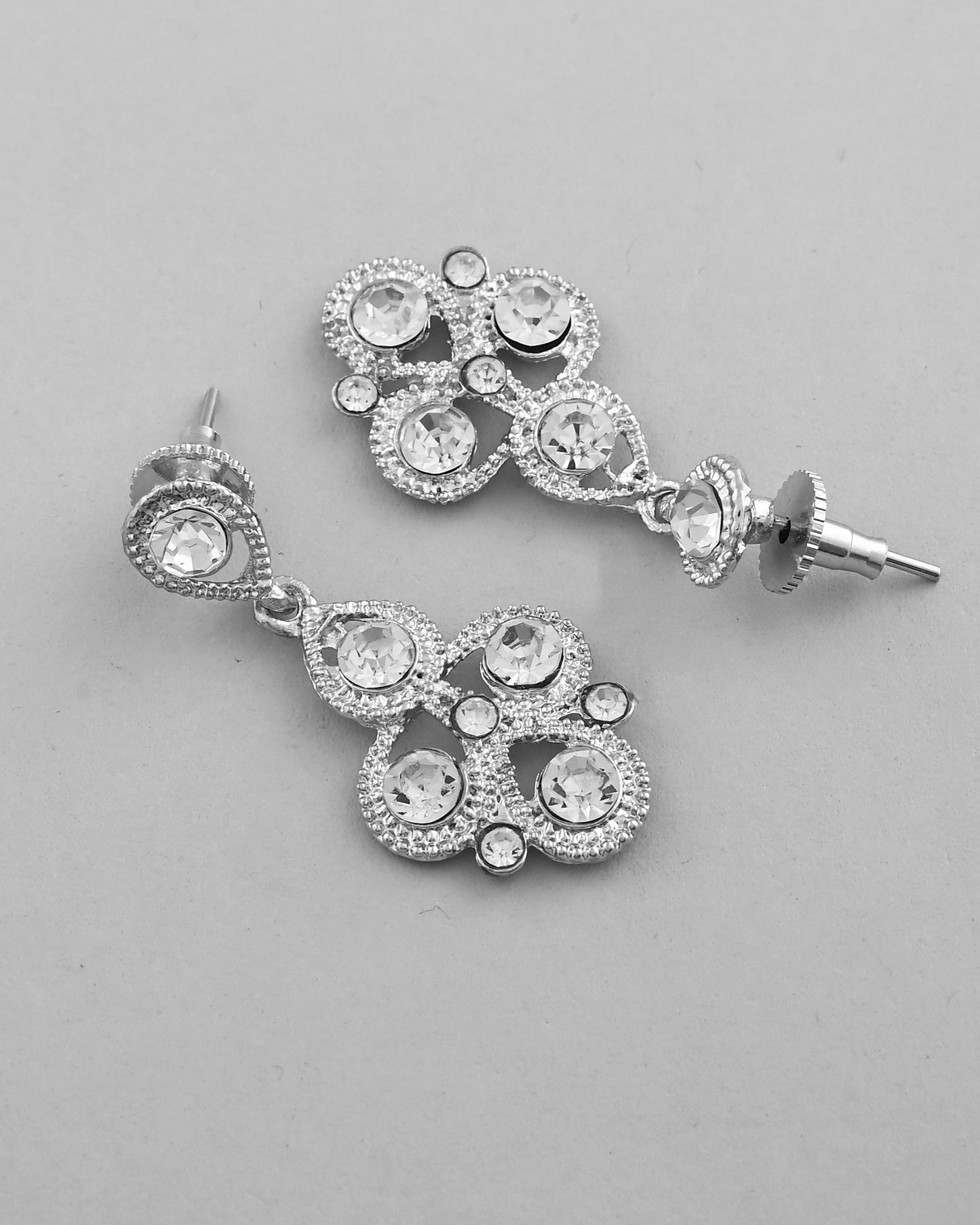 VOJ AD Stone Studded Silver Plated Necklace and Earrings Set - Distacart