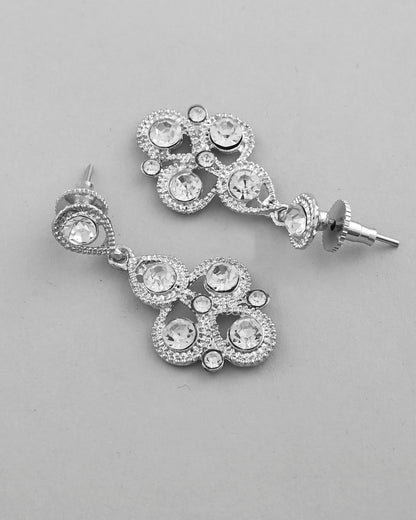VOJ AD Stone Studded Silver Plated Necklace and Earrings Set - Distacart