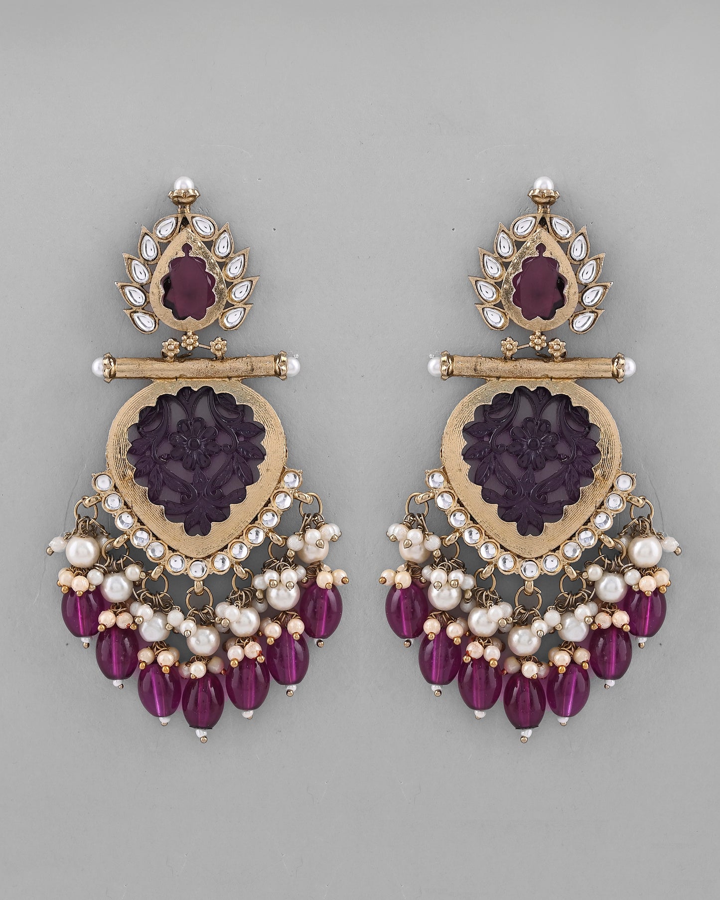 VOJ Gold-Polished Purple Colour Drop And Dangle Statement Earrings - Distacart