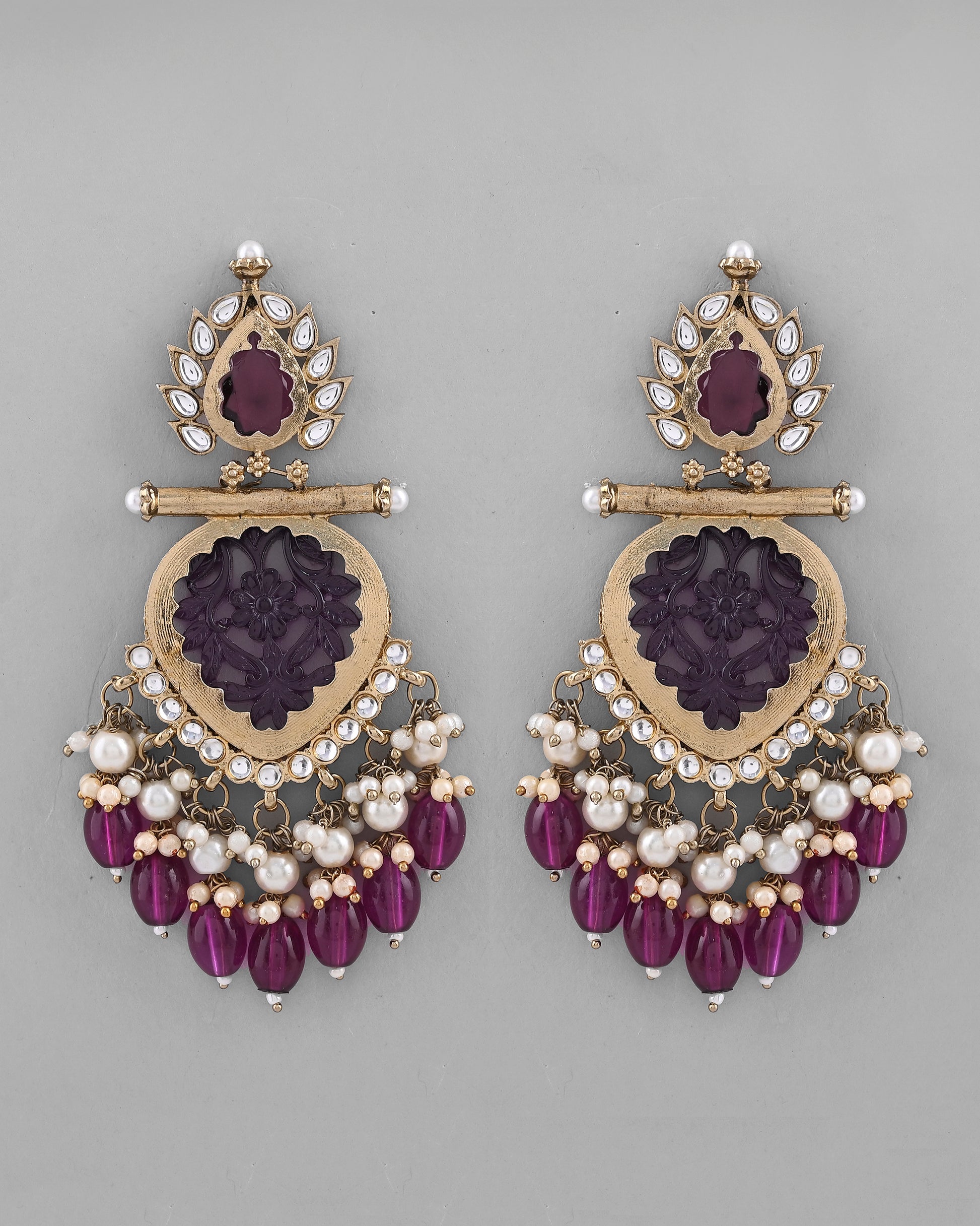 VOJ Gold-Polished Purple Colour Drop And Dangle Statement Earrings - Distacart