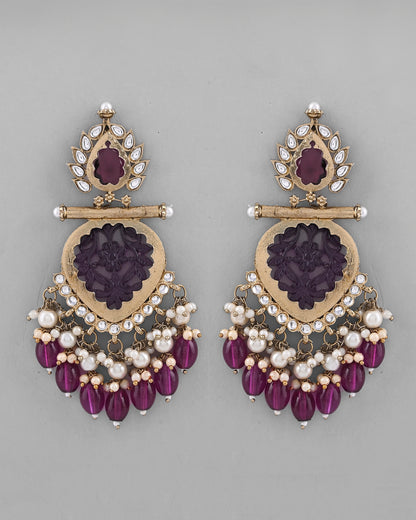 VOJ Gold-Polished Purple Colour Drop And Dangle Statement Earrings - Distacart