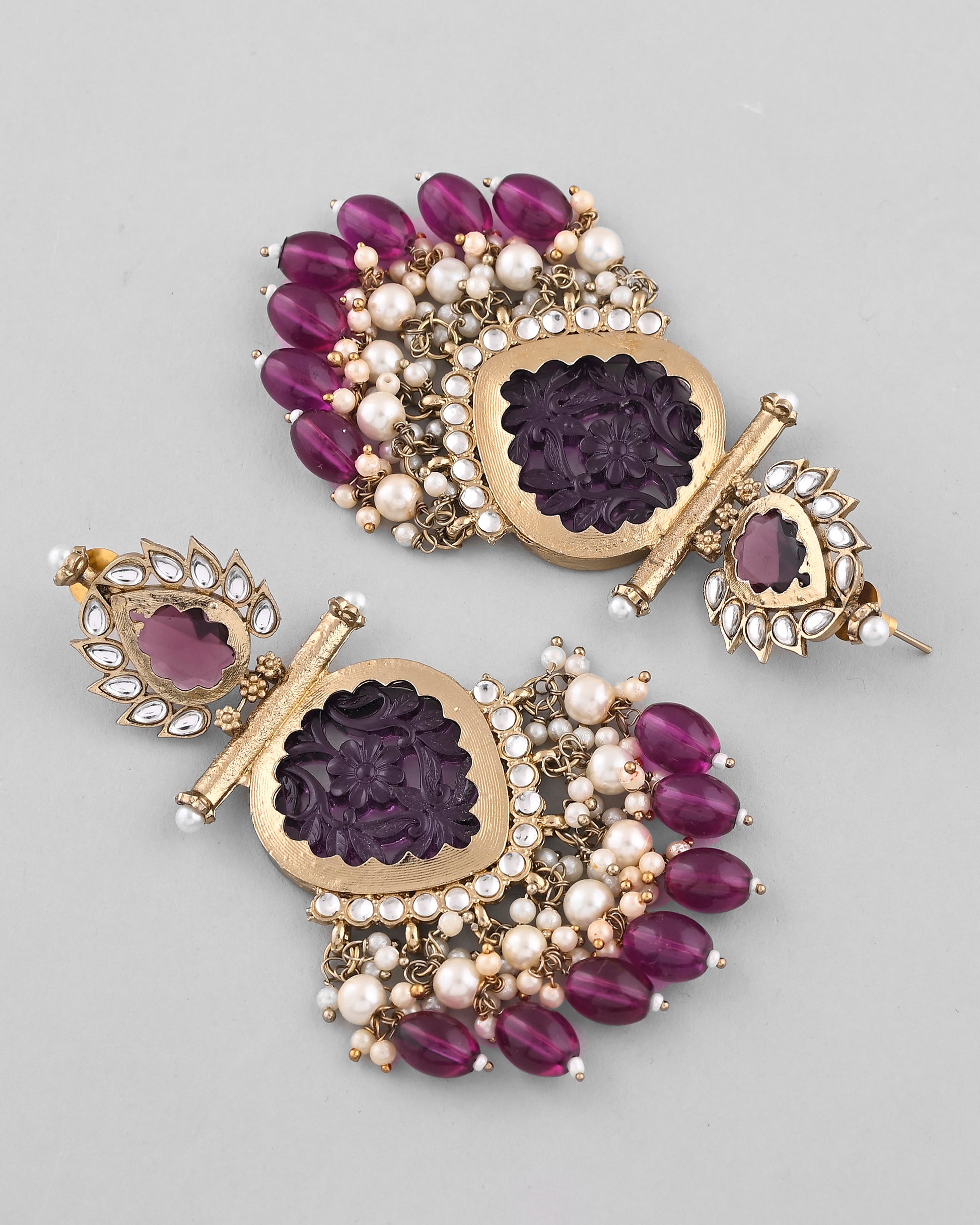 VOJ Gold-Polished Purple Colour Drop And Dangle Statement Earrings - Distacart