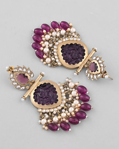 VOJ Gold-Polished Purple Colour Drop And Dangle Statement Earrings - Distacart