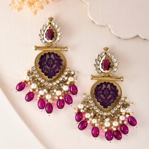 VOJ Gold-Polished Purple Colour Drop And Dangle Statement Earrings - Distacart