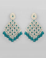 Thumbnail for VOJ Traditional Gold-Polished Green & White AD Stone Statement Earrings - Distacart
