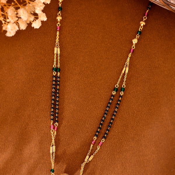 VOJ Gold-Polished AD-Studded & Beaded Layered Mangalsutra - Distacart