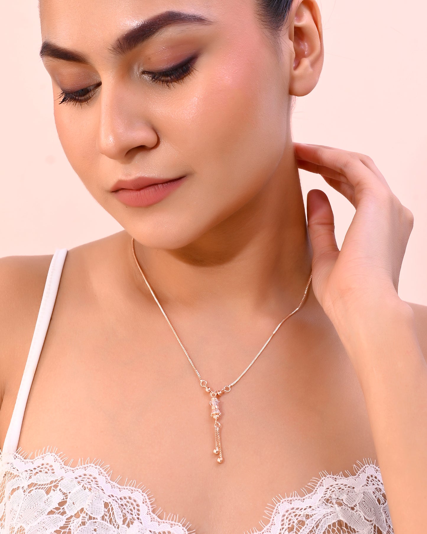 VOJ Rose Gold-Polished AD Stone Studded Chain - Distacart