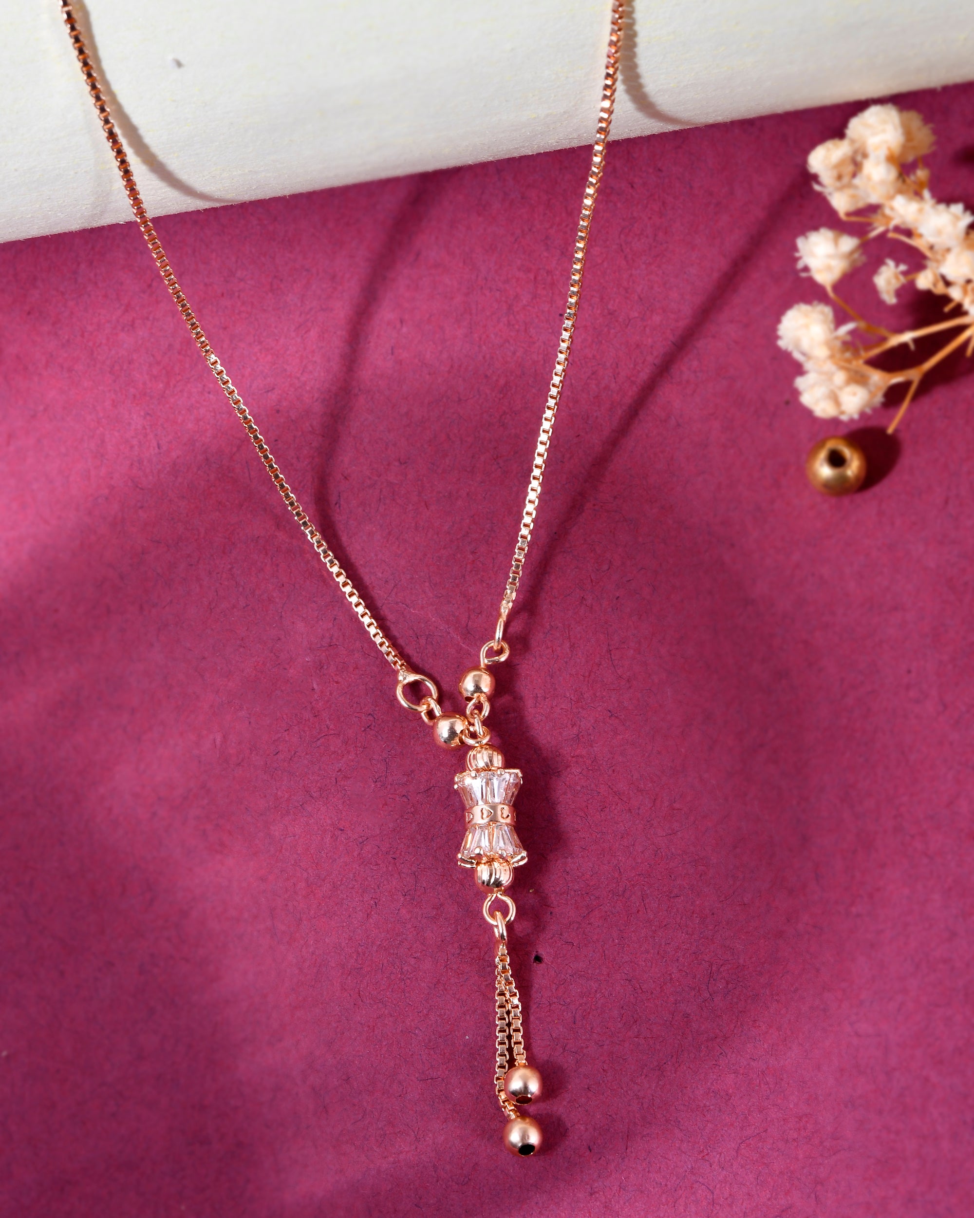 VOJ Rose Gold-Polished AD Stone Studded Chain - Distacart