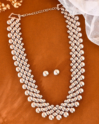 VOJ Silver Plated Long Necklace With Earrings Set - Distacart