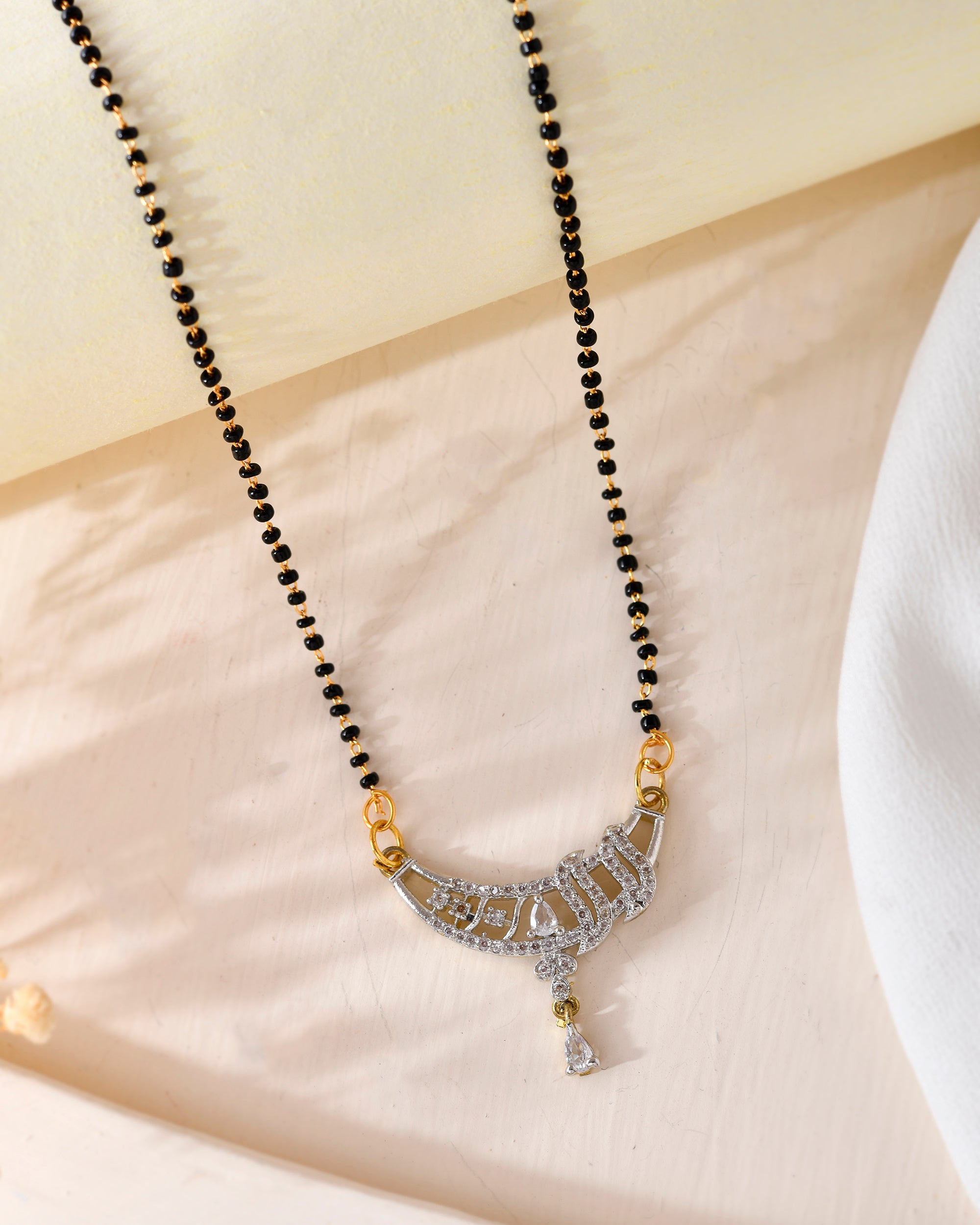 VOJ Silver-Plated AD Stone And Beaded Mangalsutra - Distacart