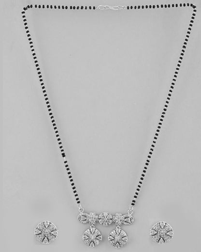 VOJ Silver-Plated Black Beaded & AD Studded Chain Mangalsutra Set - Distacart