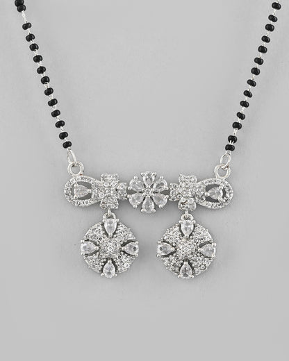 VOJ Silver-Plated Black Beaded & AD Studded Chain Mangalsutra Set - Distacart