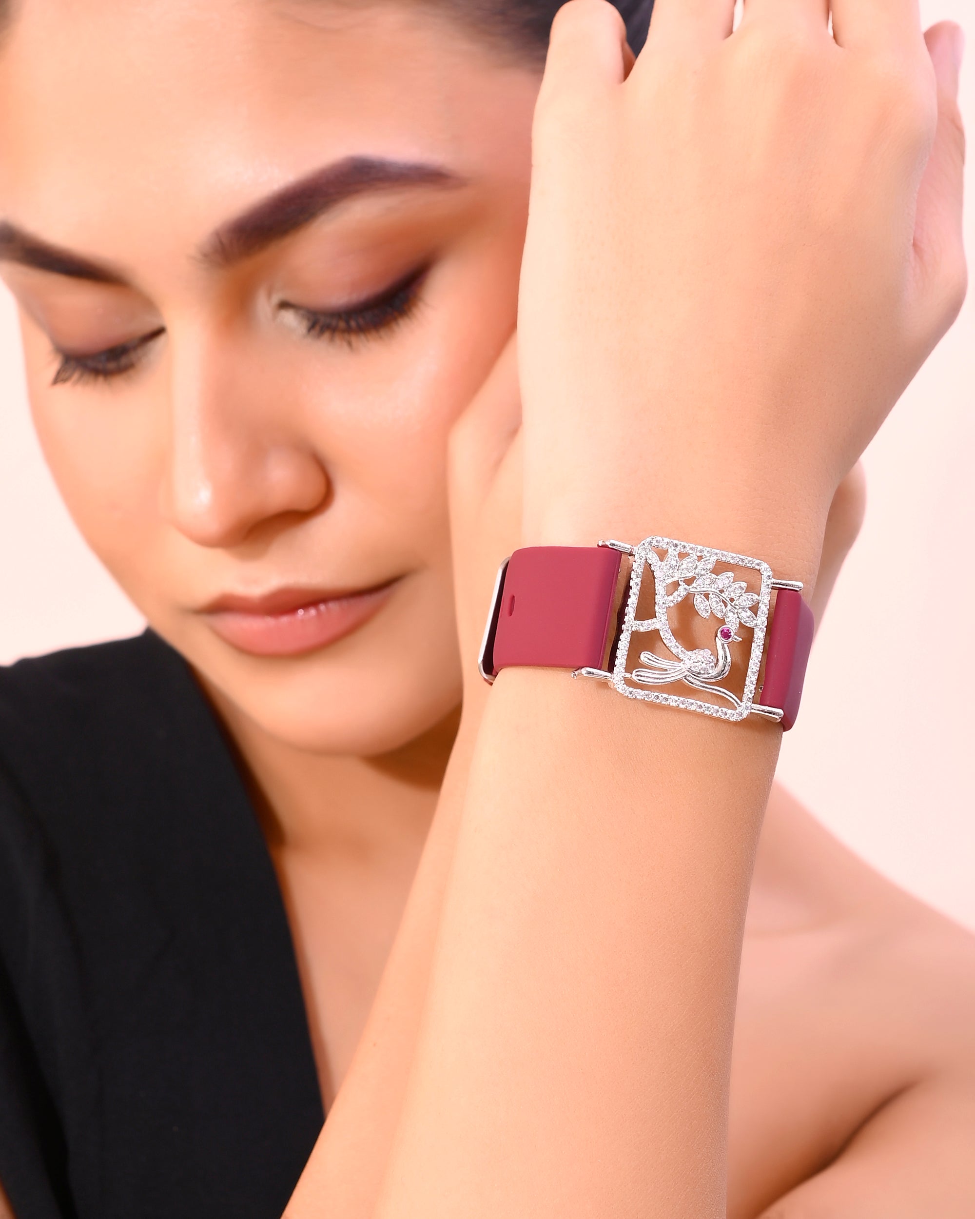 VOJ Silver Plated AD Stone Studded Belt Bracelet - Distacart