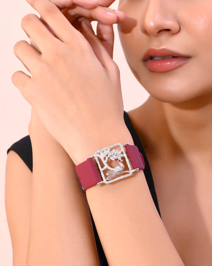 VOJ Silver Plated AD Stone Studded Belt Bracelet - Distacart
