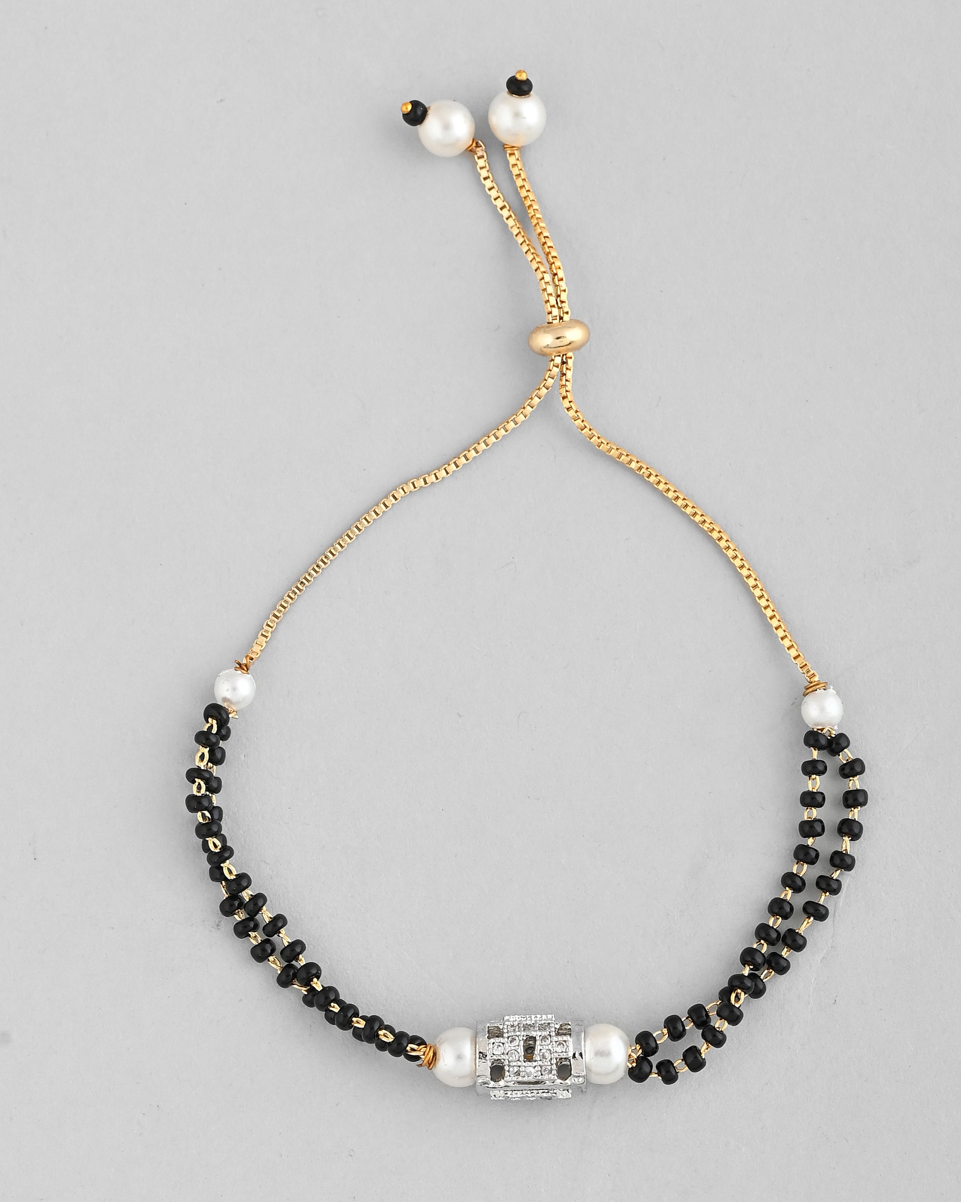 VOJ Silver Plated AD Stone Studded Cylindrical Shaped Mangalsutra Bracelet - Distacart