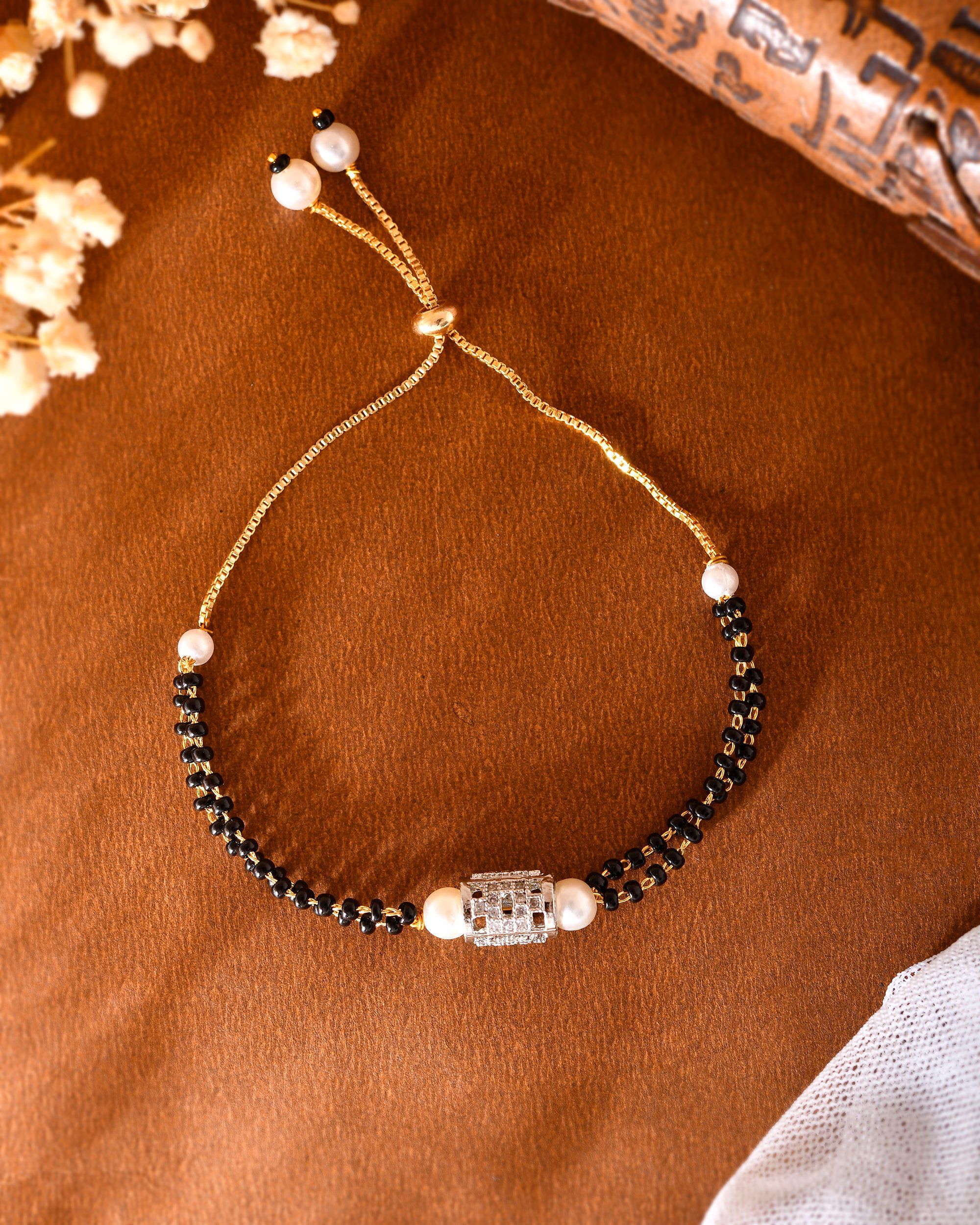 VOJ Silver Plated AD Stone Studded Cylindrical Shaped Mangalsutra Bracelet - Distacart