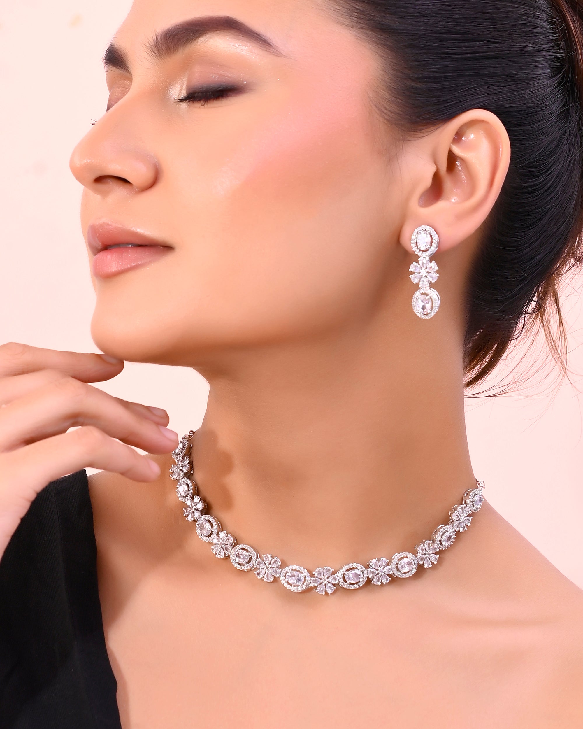 VOJ Silver-Plated AD-Studded Jewellery Set - Distacart