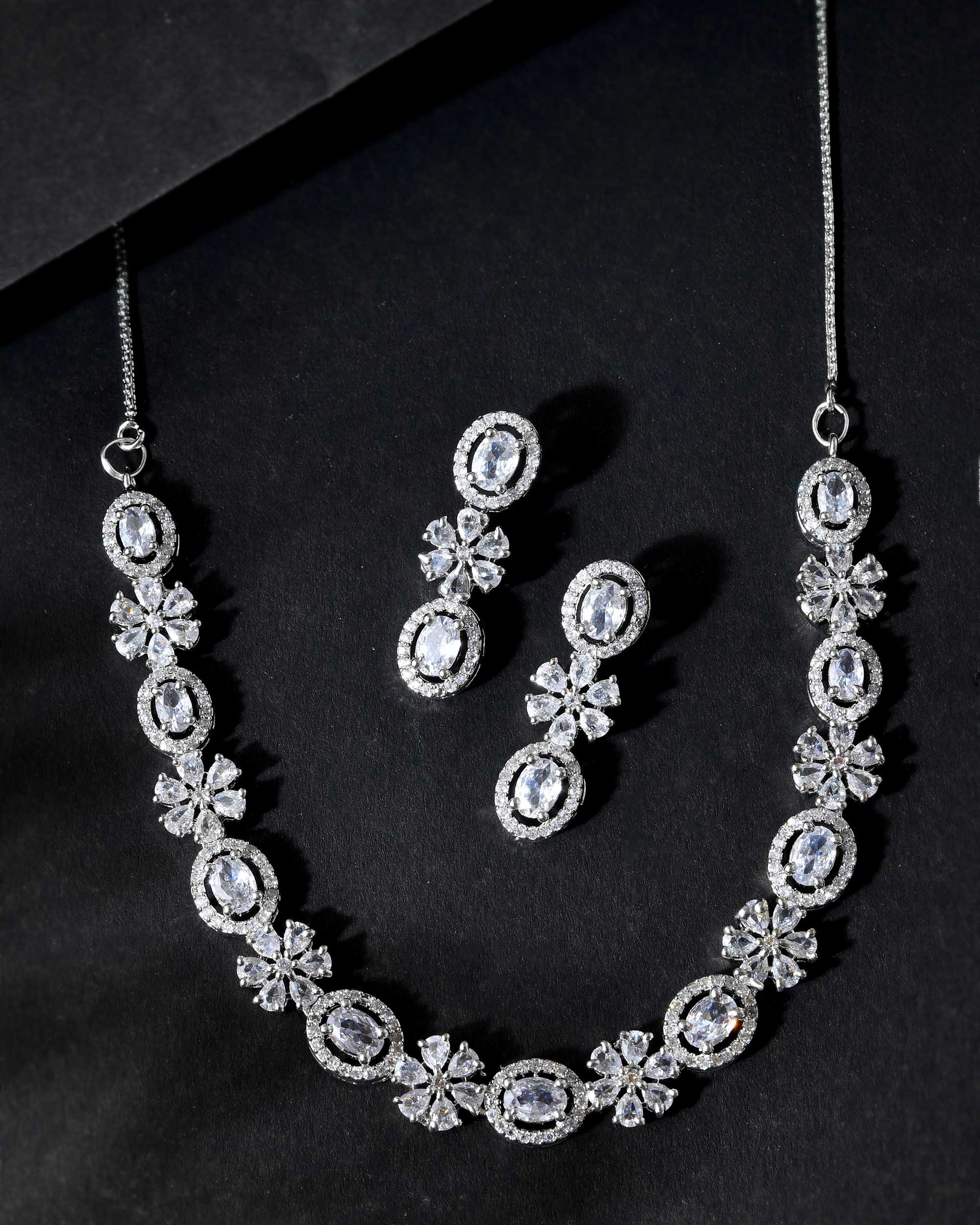 VOJ Silver-Plated AD-Studded Jewellery Set - Distacart