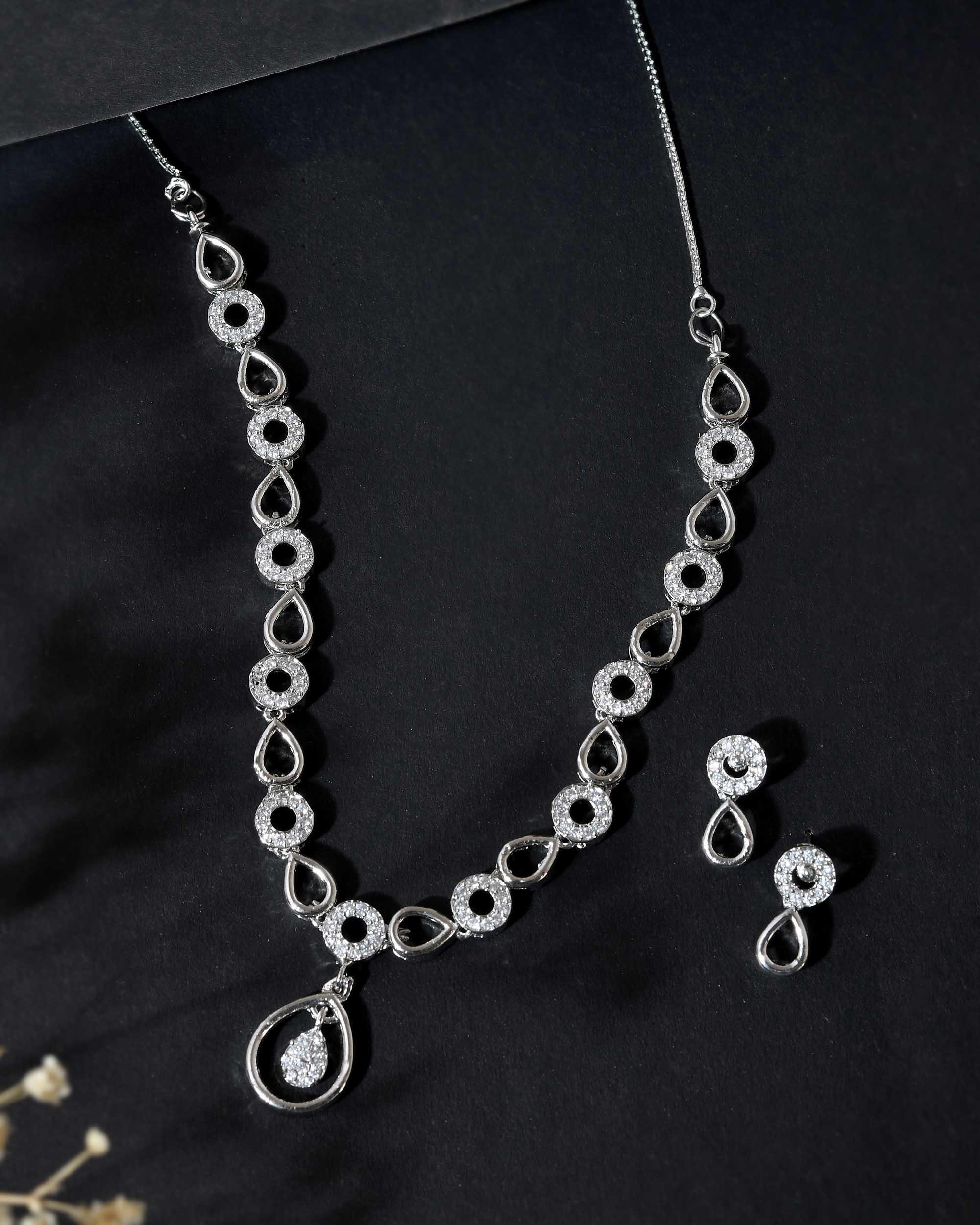 VOJ Silver-Plated AD-Studded Designer Jewellery Set - Distacart