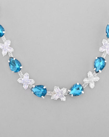 VOJ Silver Plated Blue And White Stone Studded Necklace with Earrings Set - Distacart