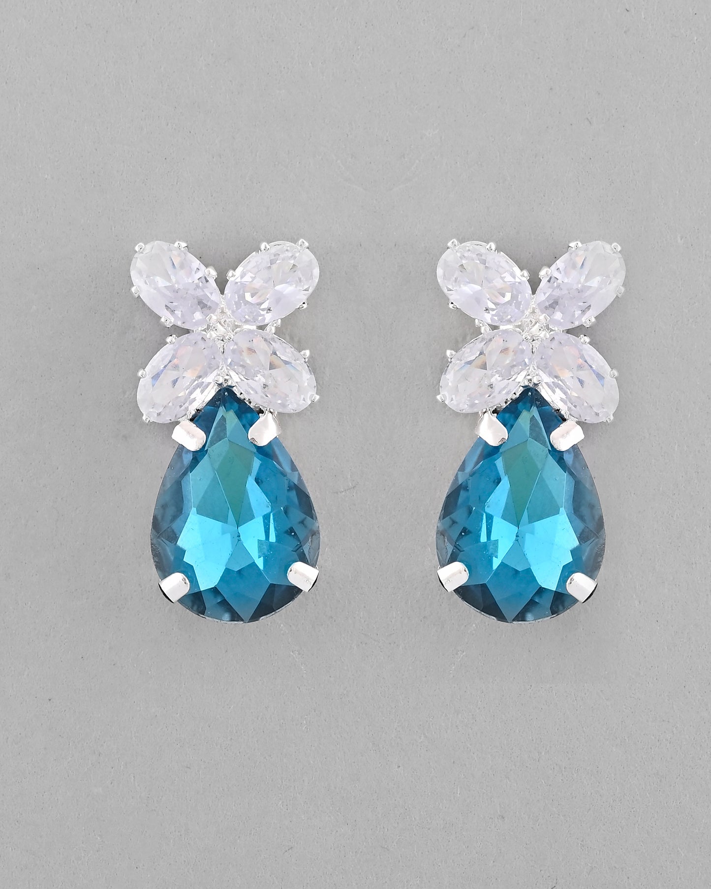 VOJ Silver Plated Blue And White Stone Studded Necklace with Earrings Set - Distacart