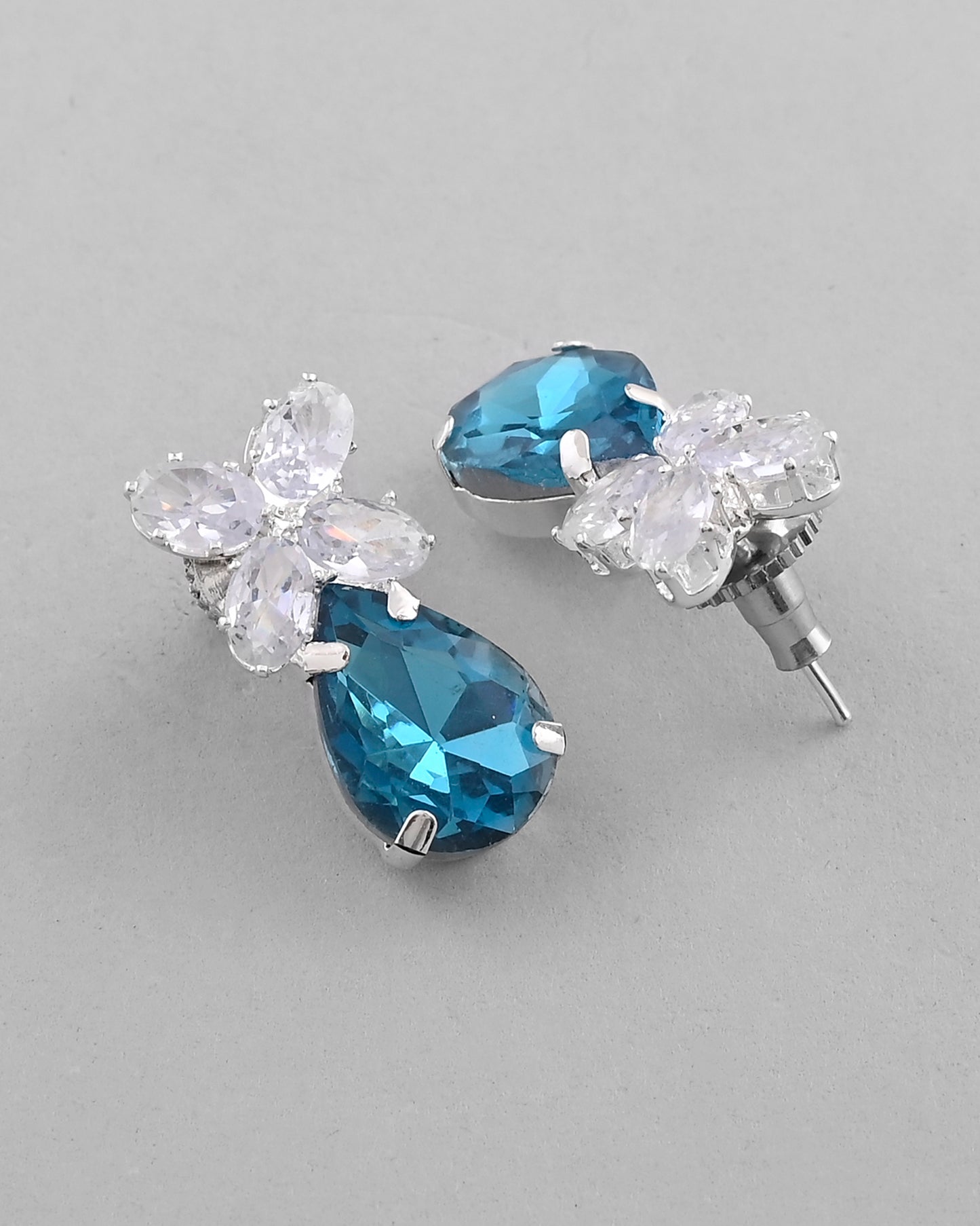 VOJ Silver Plated Blue And White Stone Studded Necklace with Earrings Set - Distacart