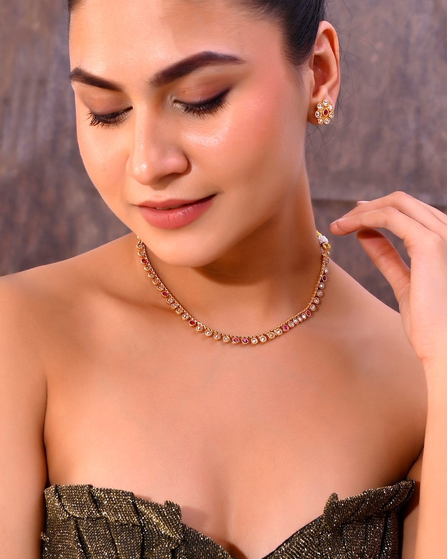 VOJ Gold-Polished Designer Handcrafted Necklace With Earrings - Distacart