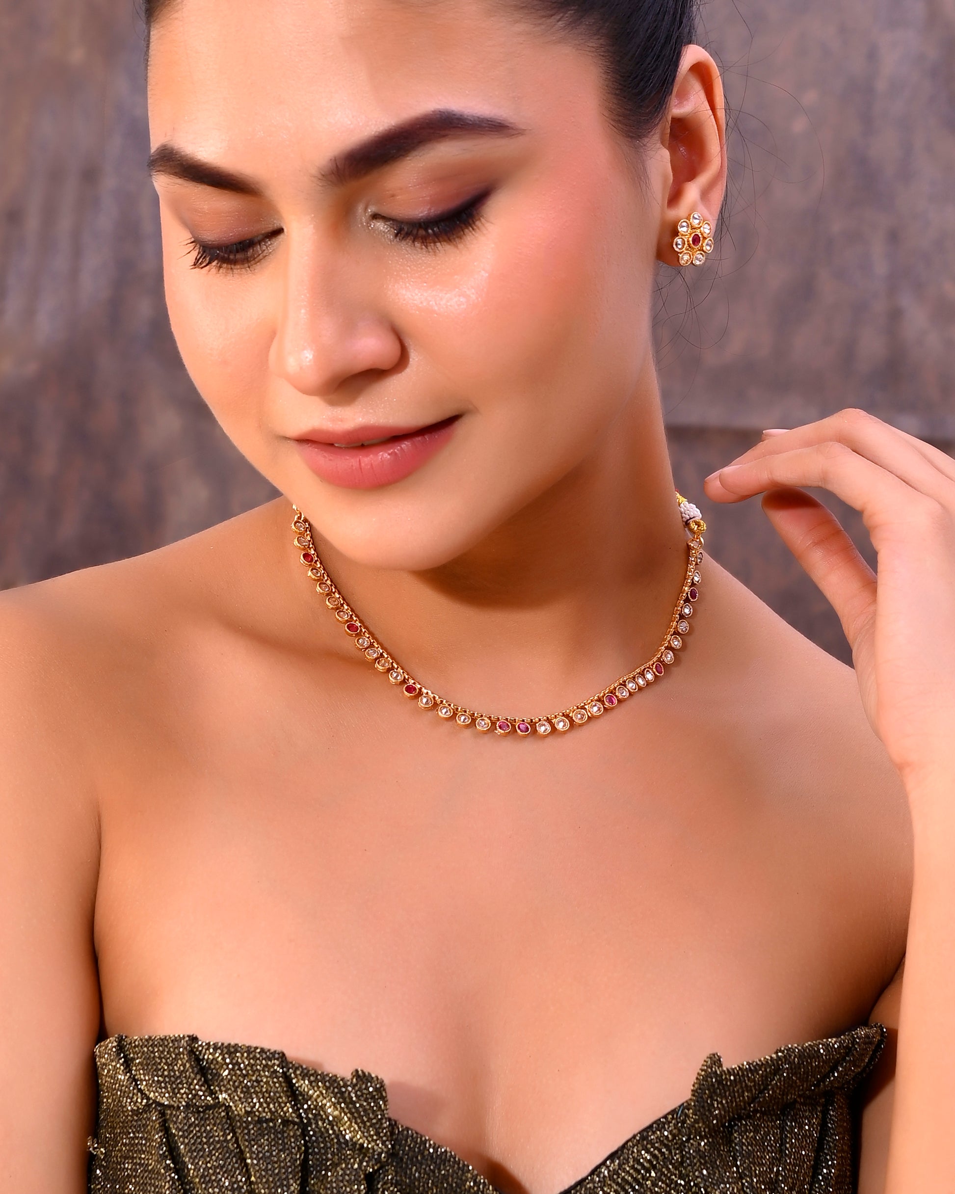 VOJ Gold-Polished Designer Handcrafted Necklace With Earrings - Distacart