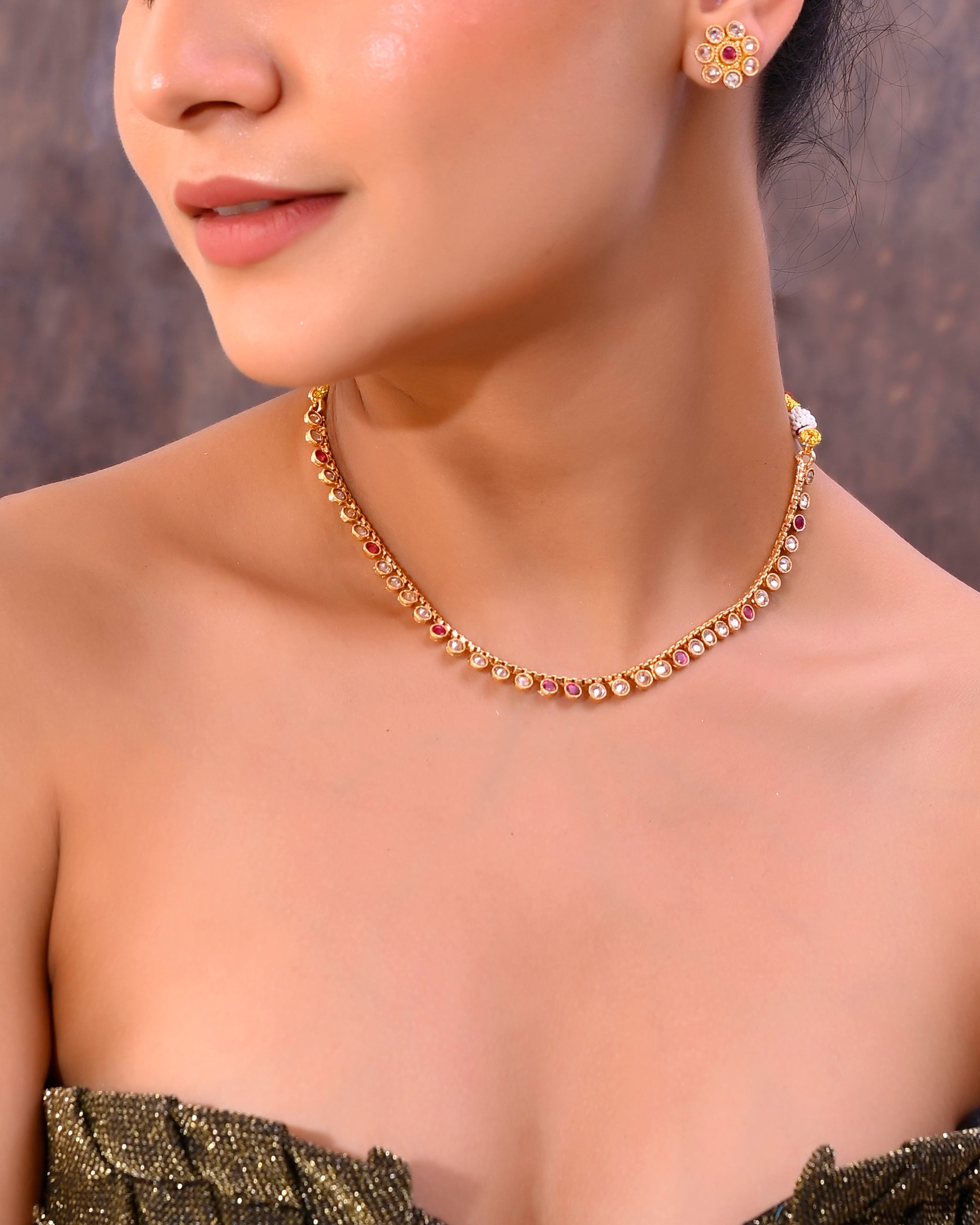 VOJ Gold-Polished Designer Handcrafted Necklace With Earrings - Distacart