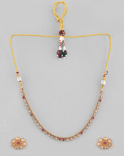 VOJ Gold-Polished Designer Handcrafted Necklace With Earrings - Distacart