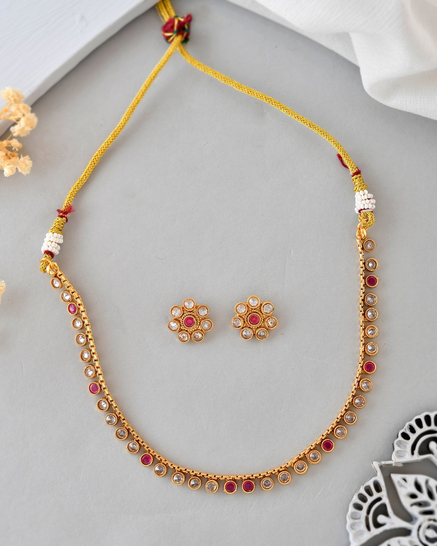 VOJ Gold-Polished Designer Handcrafted Necklace With Earrings - Distacart