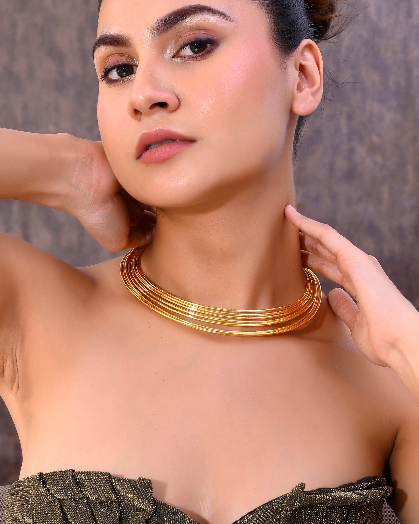 VOJ Gold-Polished Muti Layared Hasli Necklace - Distacart