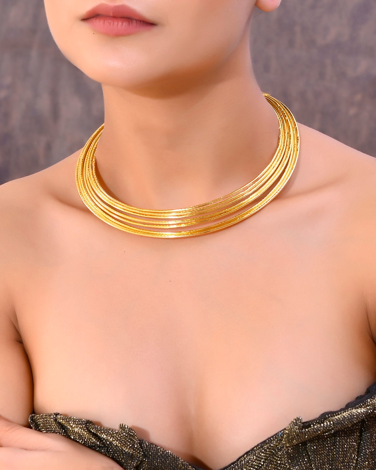 VOJ Gold-Polished Muti Layared Hasli Necklace - Distacart