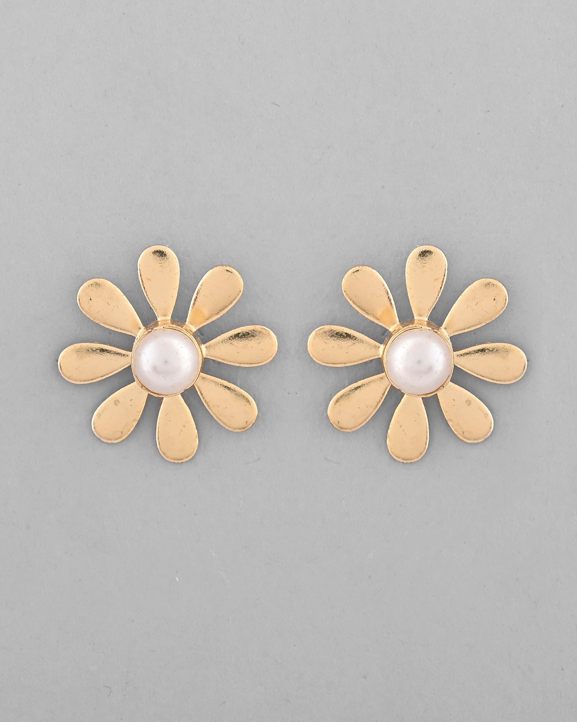 VOJ Gold-Polished Flower Shaped Pearl Stud Earrings - Distacart