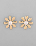 Thumbnail for VOJ Gold-Polished Flower Shaped Pearl Stud Earrings - Distacart