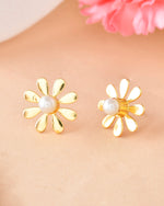 Thumbnail for VOJ Gold-Polished Flower Shaped Pearl Stud Earrings - Distacart