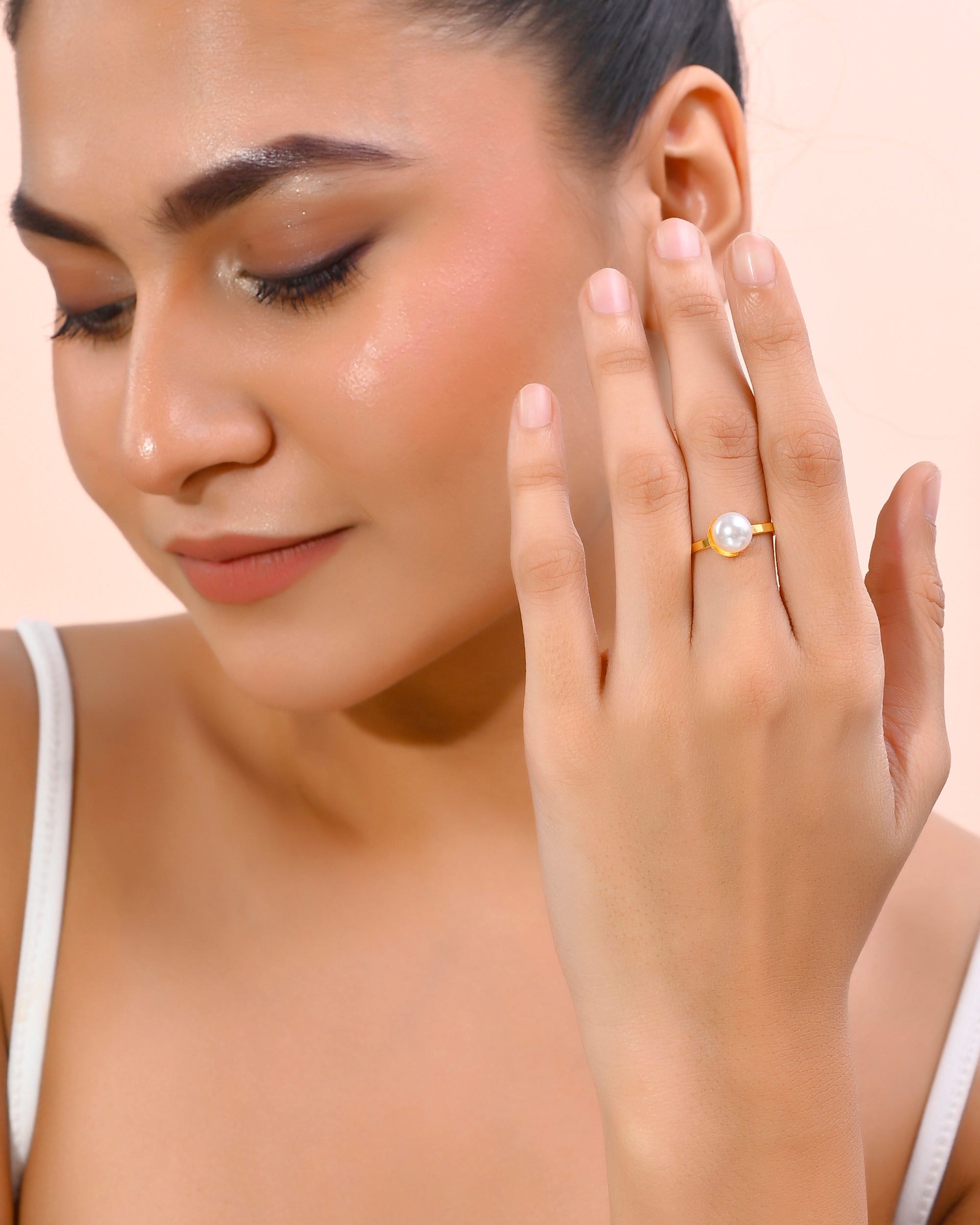 VOJ Gold-Polished One Pearl Ring - Distacart