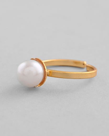 VOJ Gold-Polished One Pearl Ring - Distacart