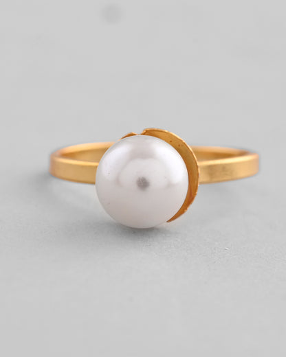 VOJ Gold-Polished One Pearl Ring - Distacart