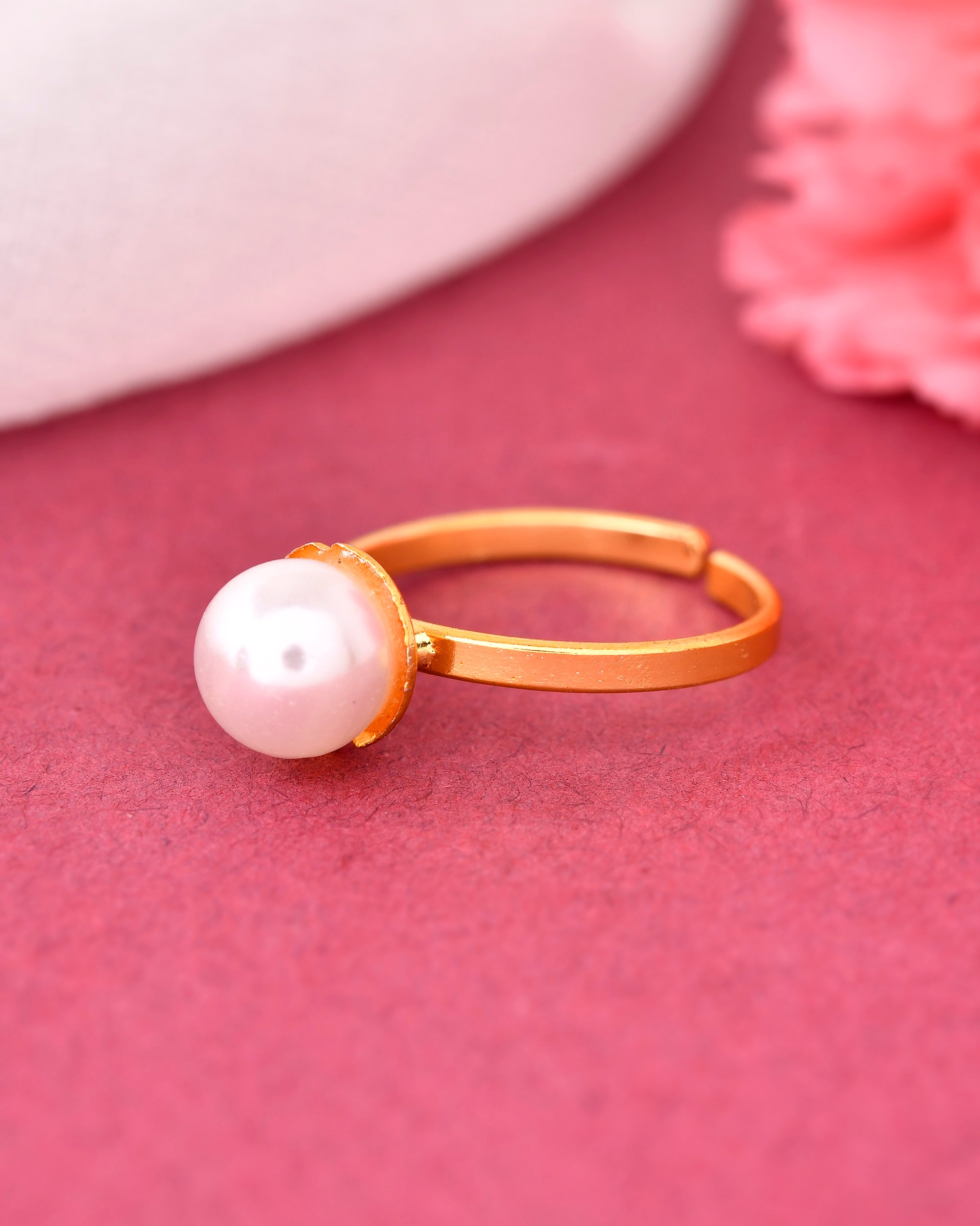 VOJ Gold-Polished One Pearl Ring - Distacart