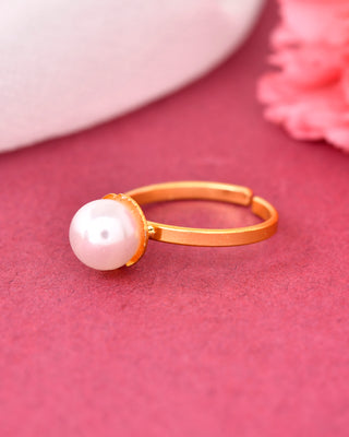 VOJ Gold-Polished One Pearl Ring - Distacart