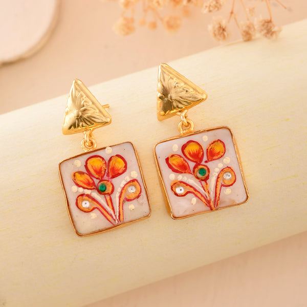 VOJ Gold-Polished Hand Painted Drop Stud Earrings - Distacart