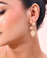 Thumbnail for VOJ Gold-Polished Leaf Shaped with Pearl Studded Earrings - Distacart