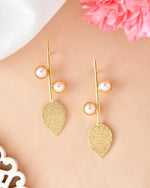 Thumbnail for VOJ Gold-Polished Leaf Shaped with Pearl Studded Earrings - Distacart