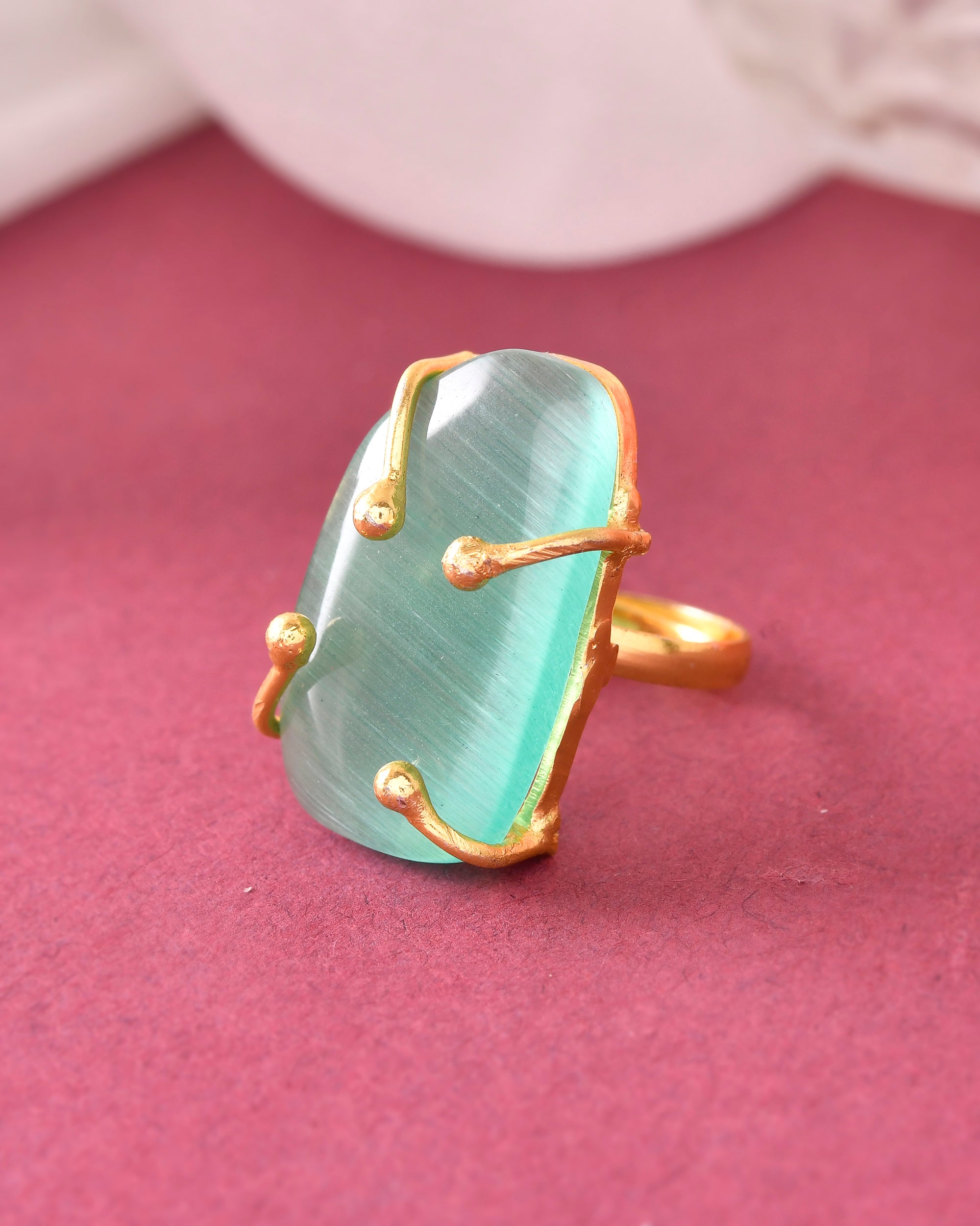VOJ Gold-Polished Big Green Stone Studded Ring - Distacart