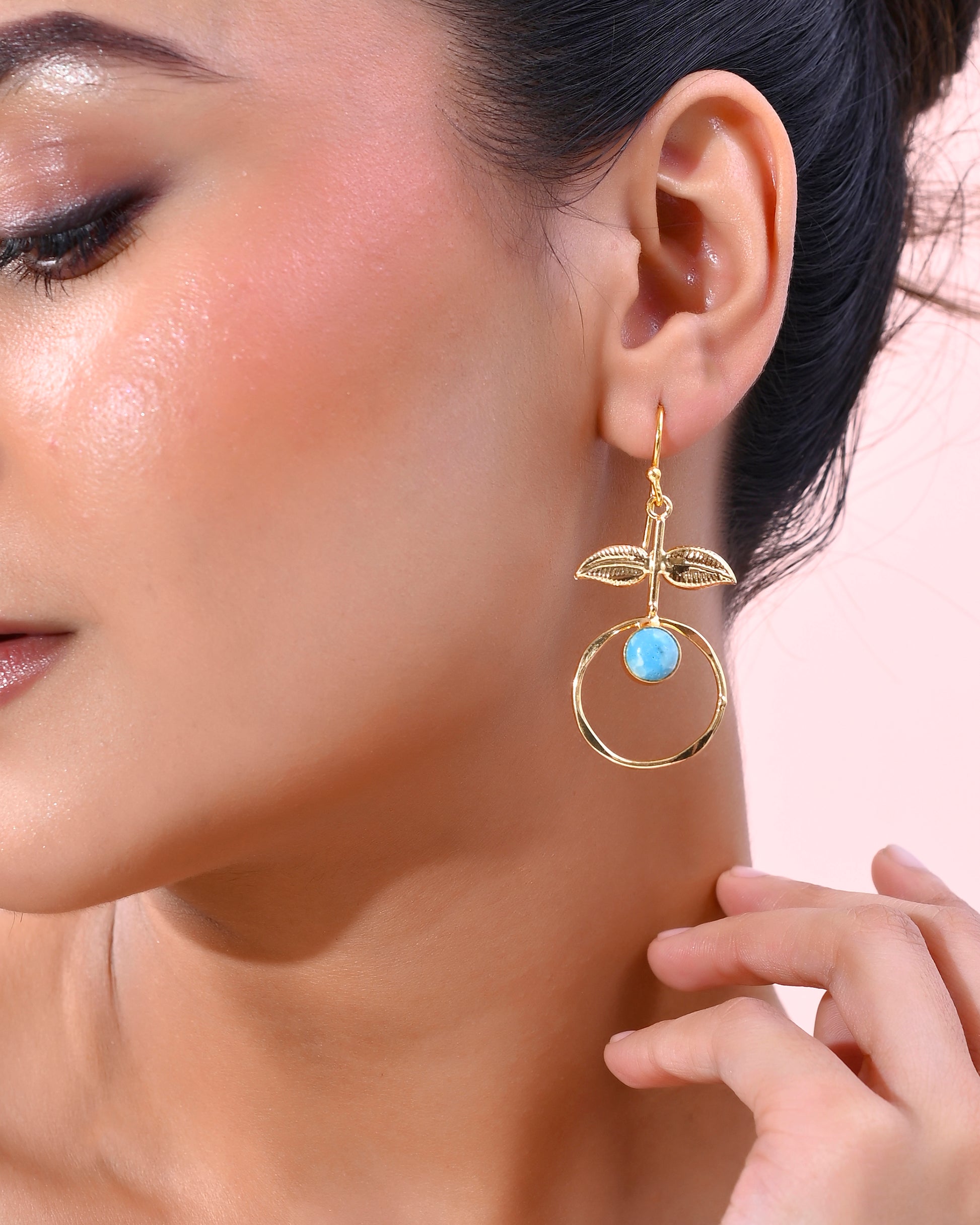 VOJ Gold-Polished Blue Stone Studded Circular Drop Earrings - Distacart